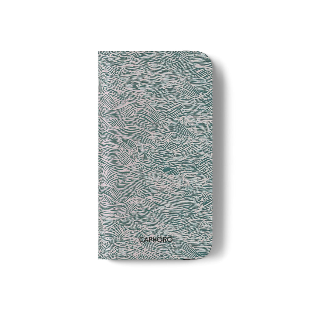 Marbled Teal Flip Phone Case — Textured Wallet Cover with Card Slots
