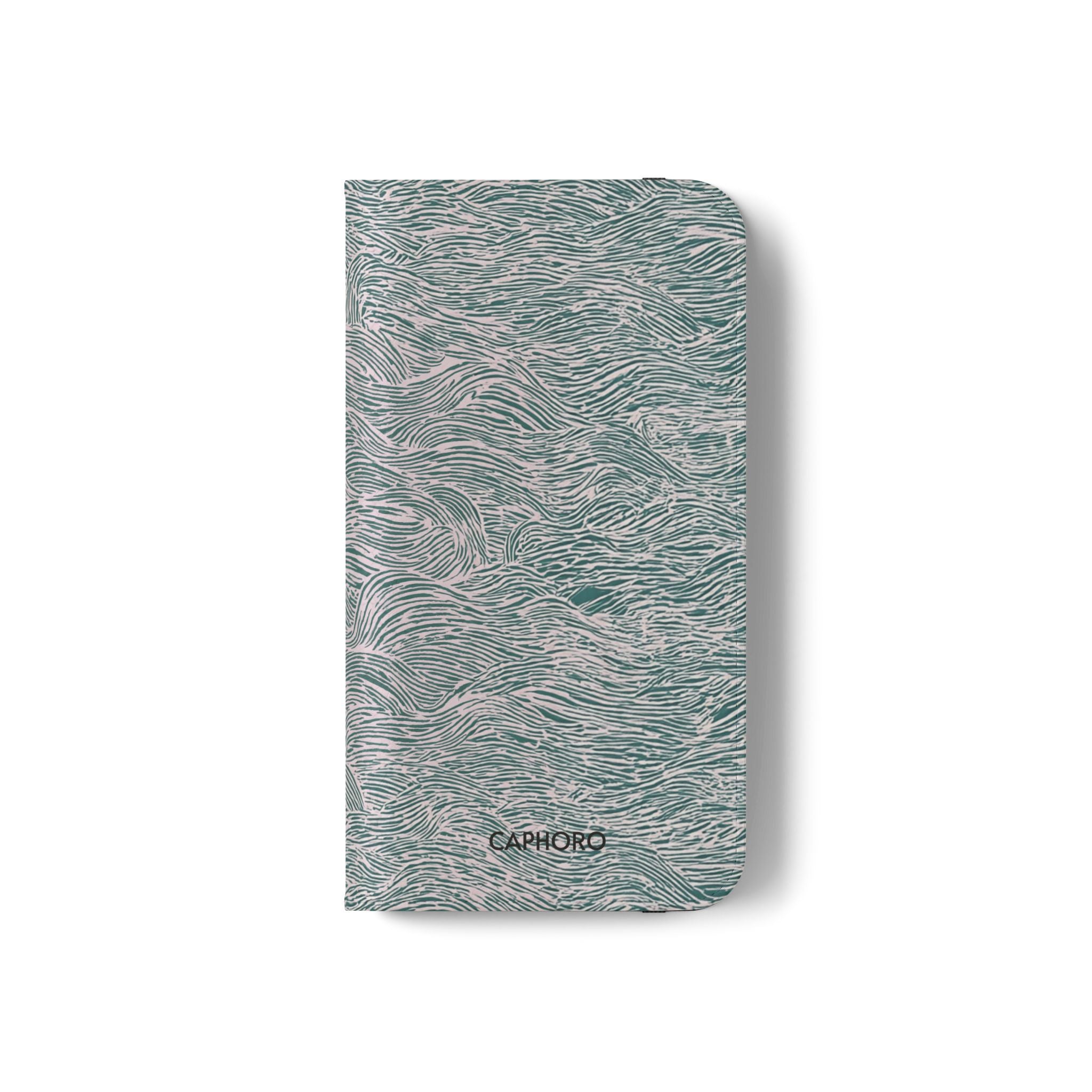 Marbled Teal Flip Phone Case — Textured Wallet Cover with Card Slots