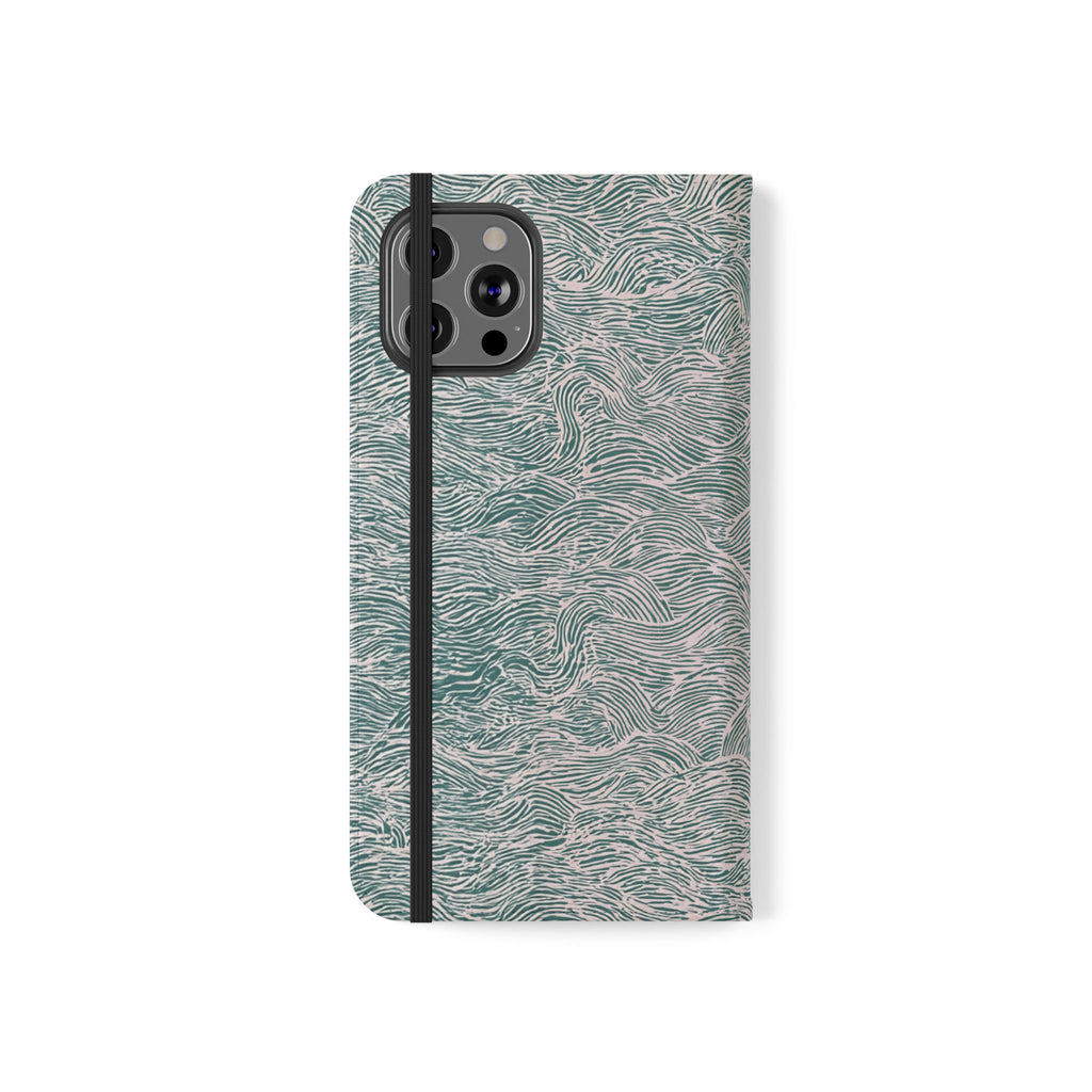 Marbled Teal Flip Phone Case — Textured Wallet Cover with Card Slots