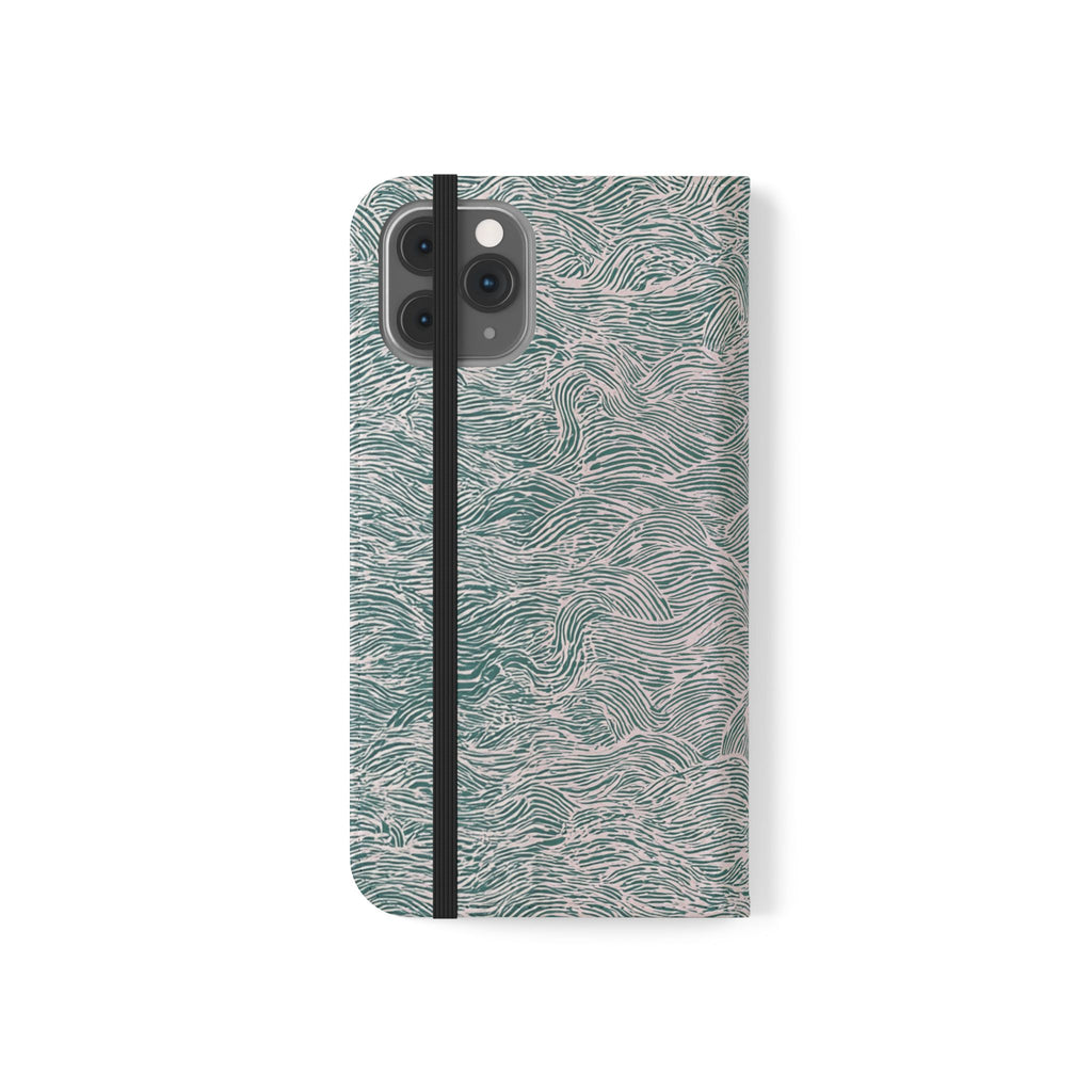 Marbled Teal Flip Phone Case — Textured Wallet Cover with Card Slots