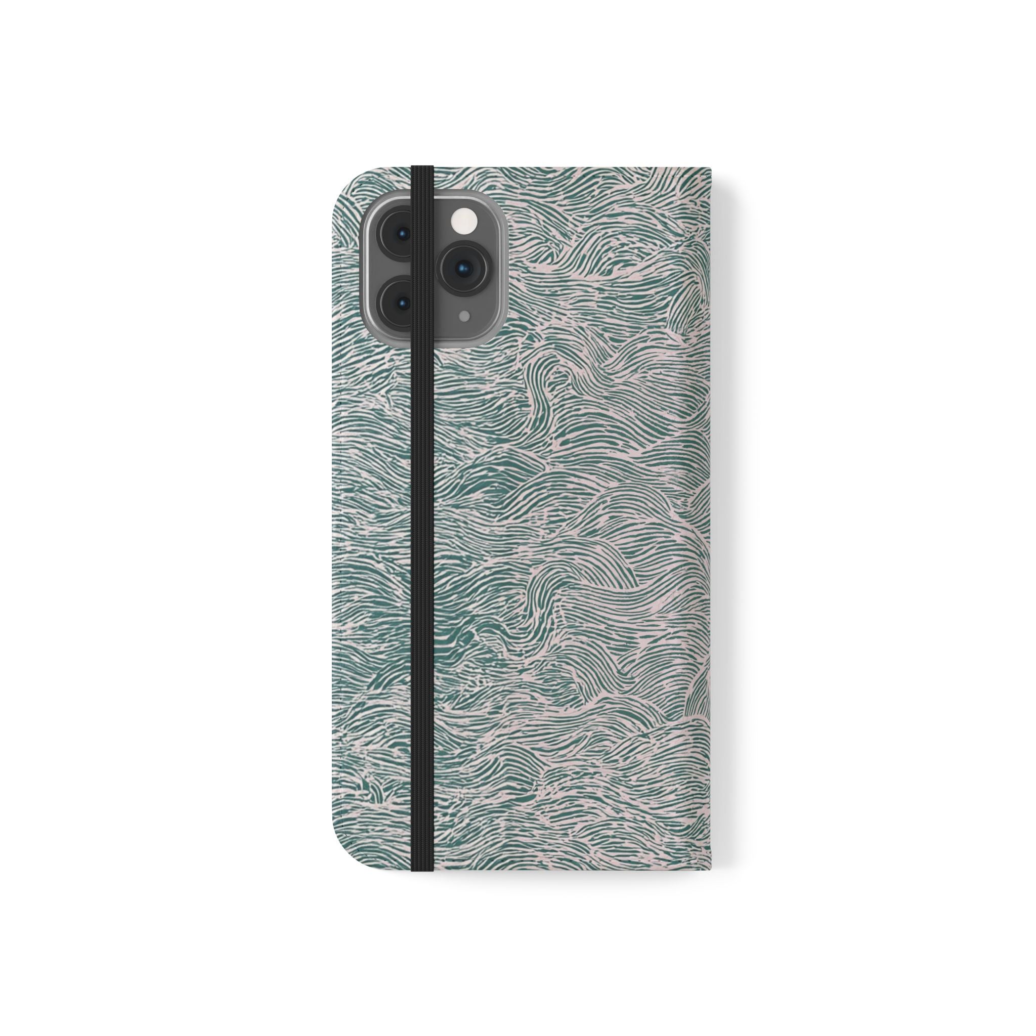 Marbled Teal Flip Phone Case — Textured Wallet Cover with Card Slots
