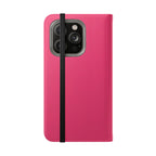 Pink Leather Flip Phone Case with Card Slots — Magnetic Wallet Cover
