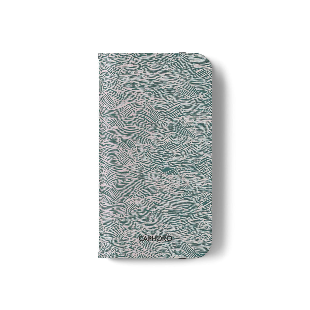 Marbled Teal Flip Phone Case — Textured Wallet Cover with Card Slots