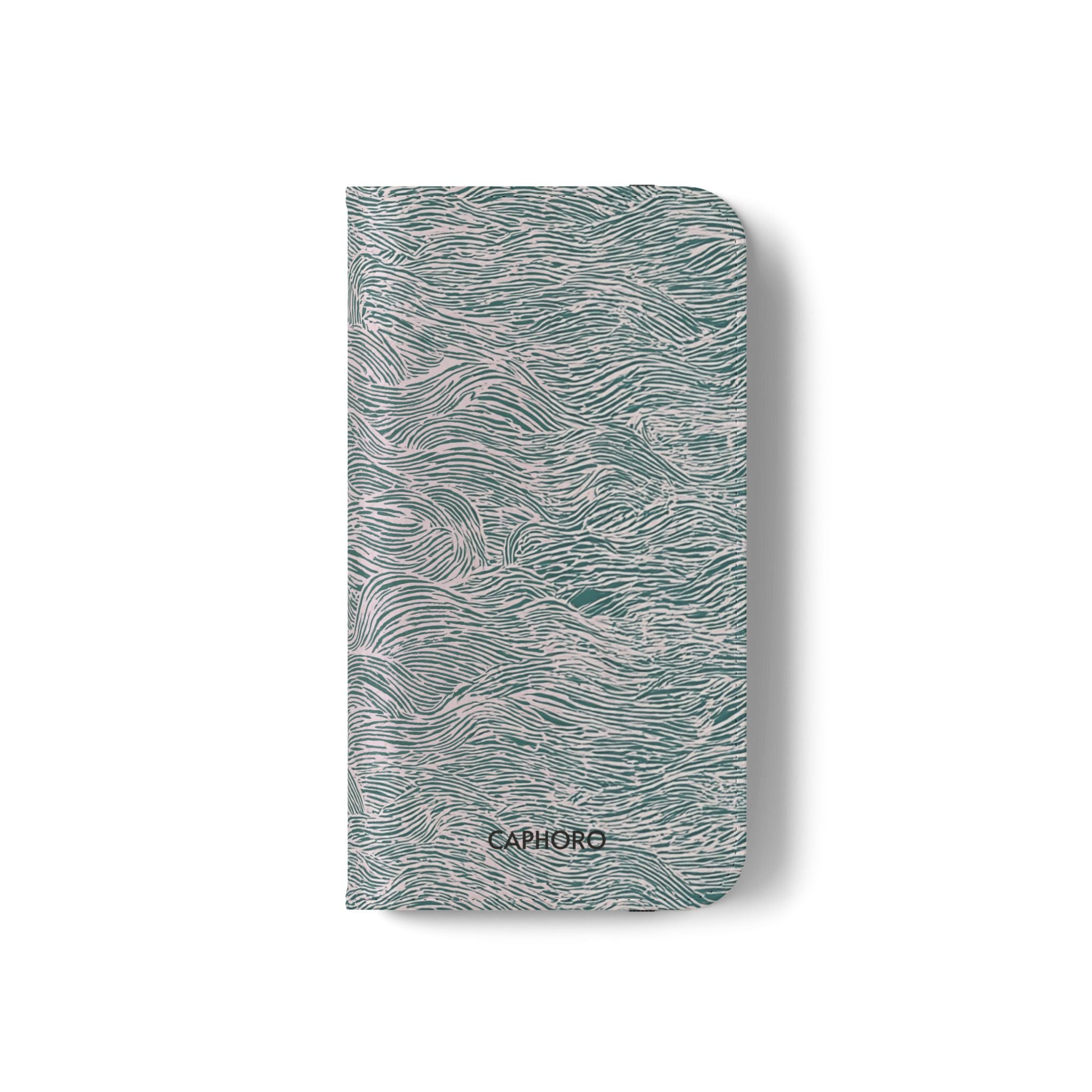 Marbled Teal Flip Phone Case — Textured Wallet Cover with Card Slots