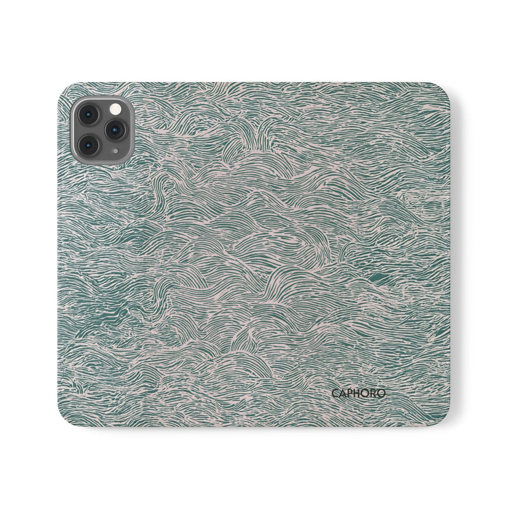 Marbled Teal Flip Phone Case — Textured Wallet Cover with Card Slots