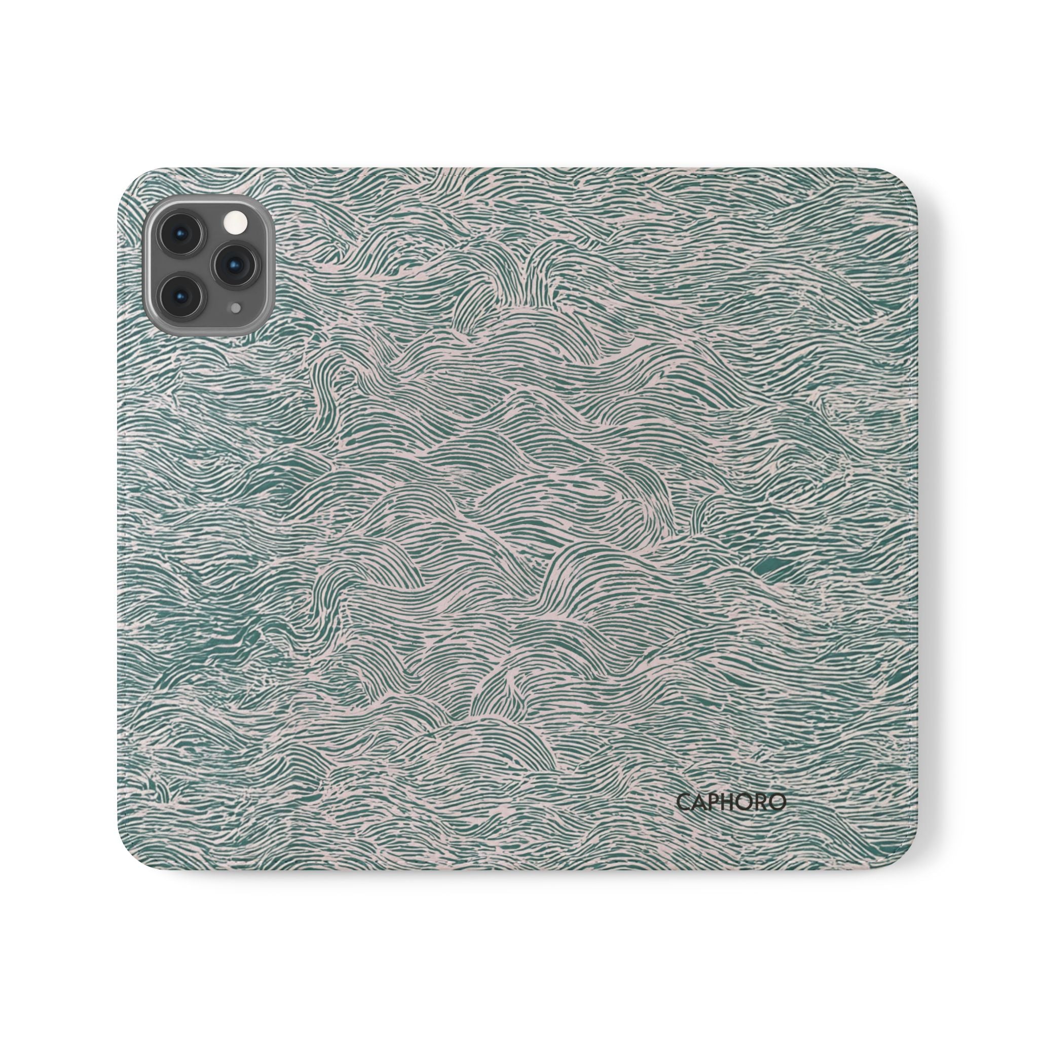 Marbled Teal Flip Phone Case — Textured Wallet Cover with Card Slots