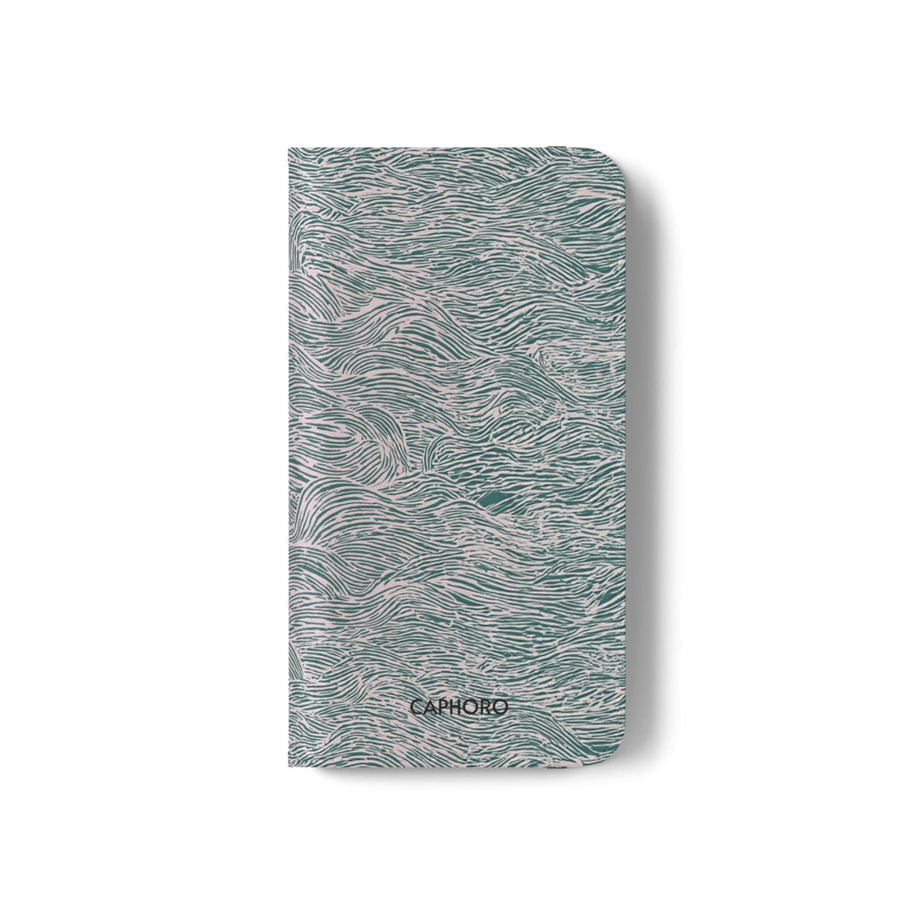 Marbled Teal Flip Phone Case — Textured Wallet Cover with Card Slots