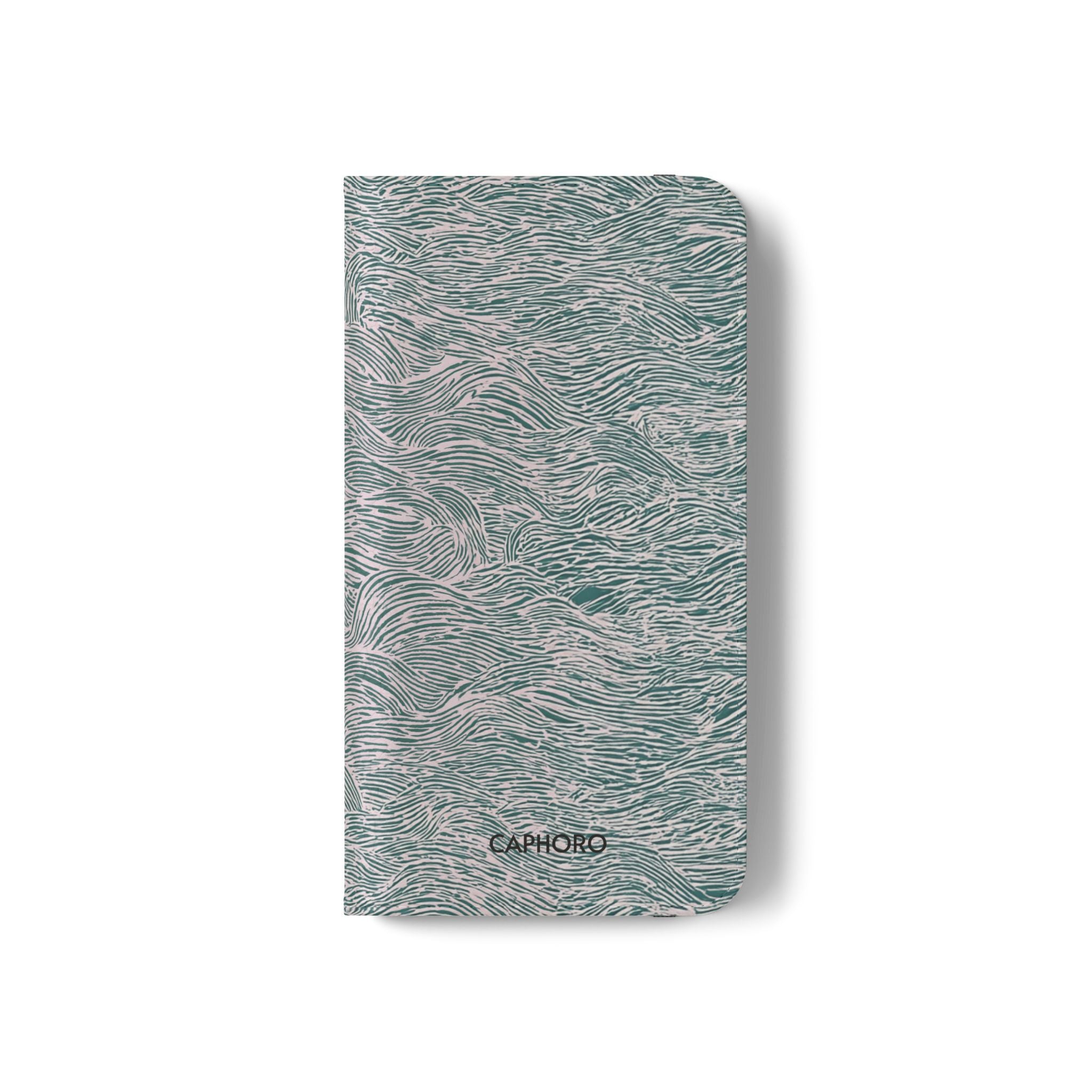 Marbled Teal Flip Phone Case — Textured Wallet Cover with Card Slots