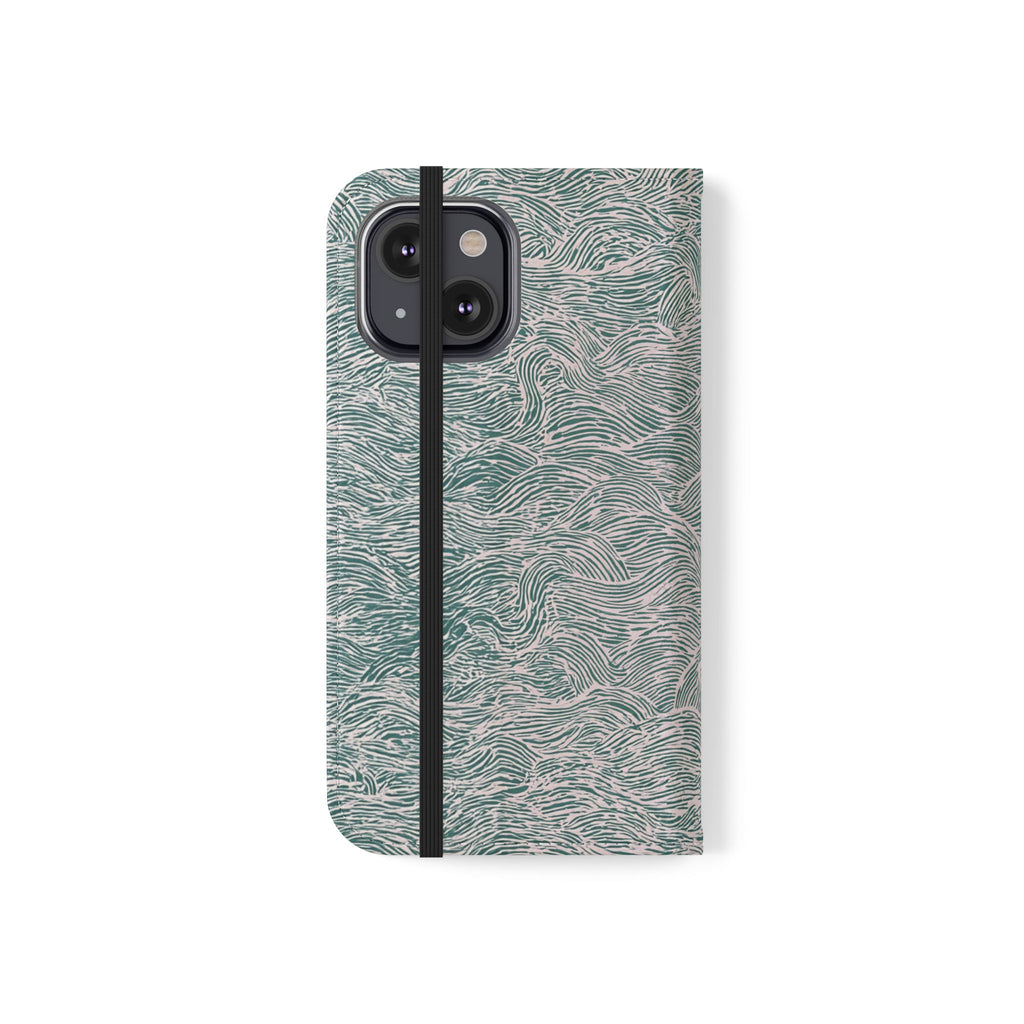 Marbled Teal Flip Phone Case — Textured Wallet Cover with Card Slots