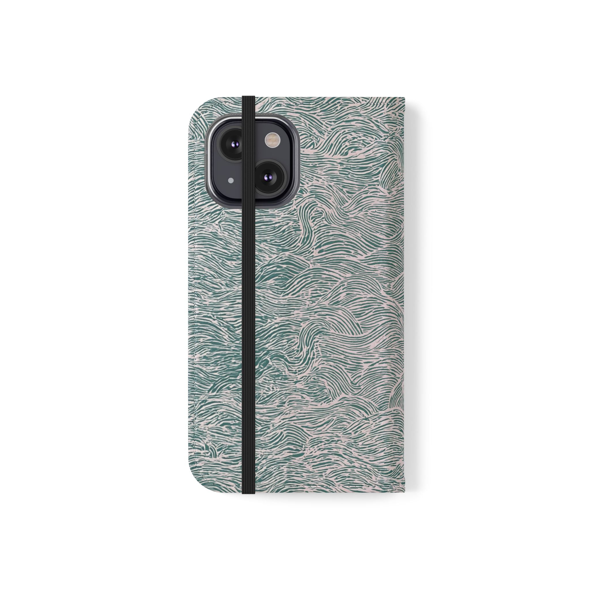 Marbled Teal Flip Phone Case — Textured Wallet Cover with Card Slots