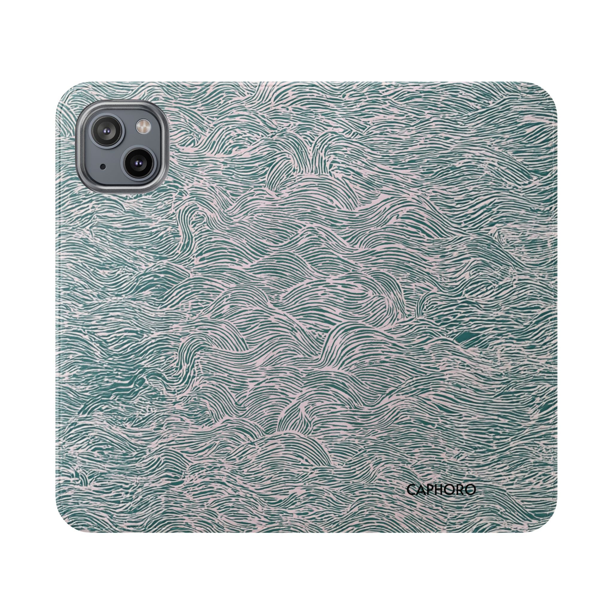 Marbled Teal Flip Phone Case — Textured Wallet Cover with Card Slots