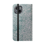 Marbled Teal Flip Phone Case — Textured Wallet Cover with Card Slots