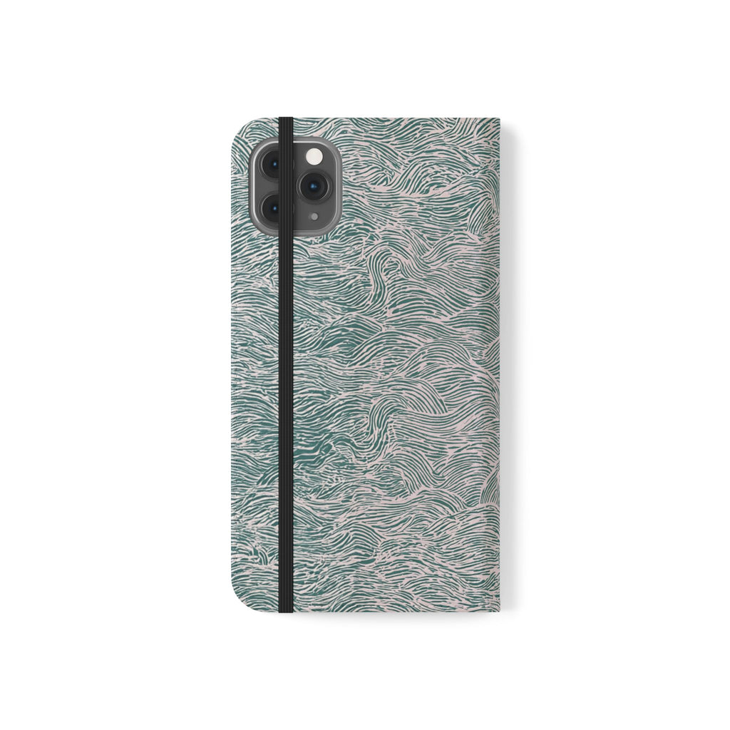 Marbled Teal Flip Phone Case — Textured Wallet Cover with Card Slots