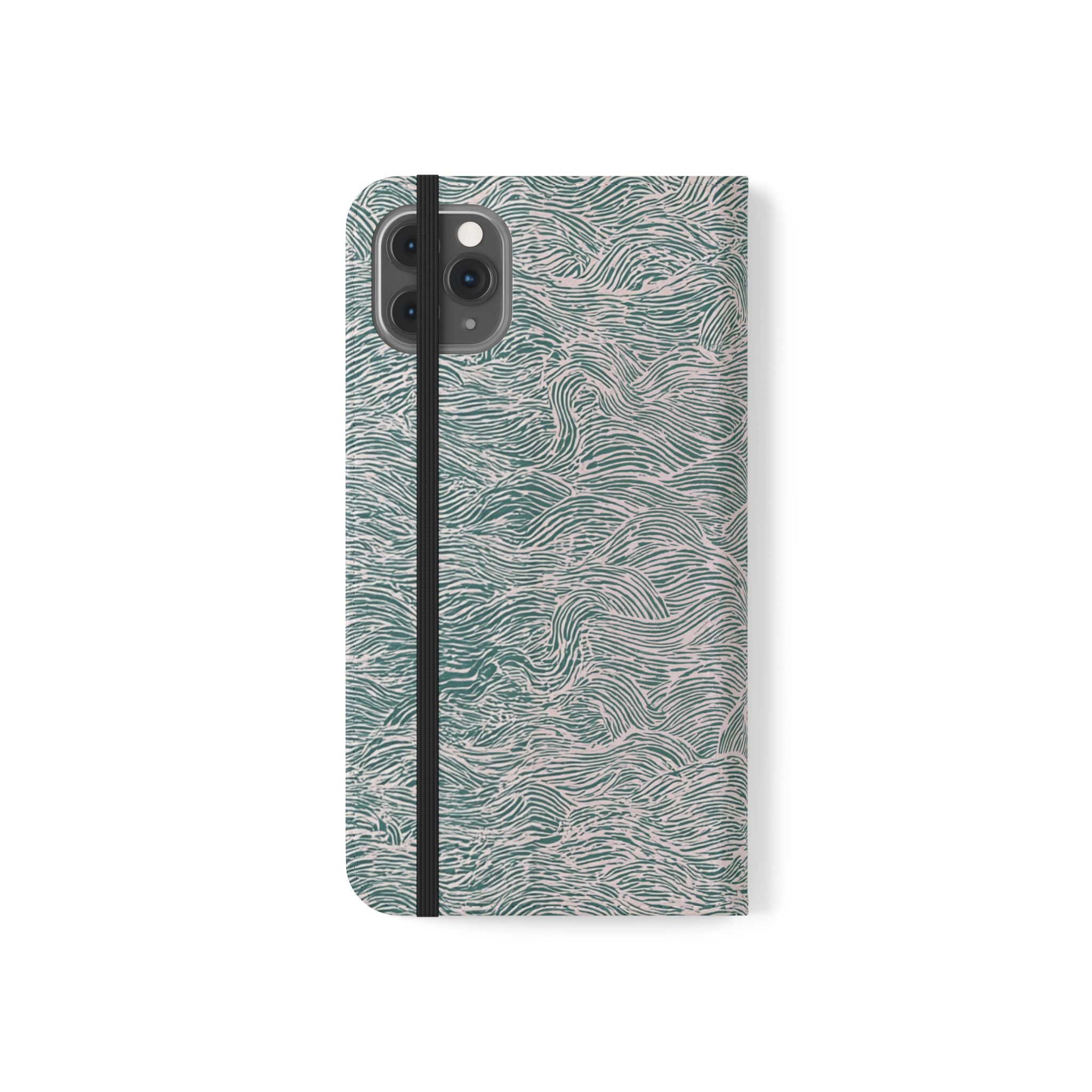 Marbled Teal Flip Phone Case — Textured Wallet Cover with Card Slots