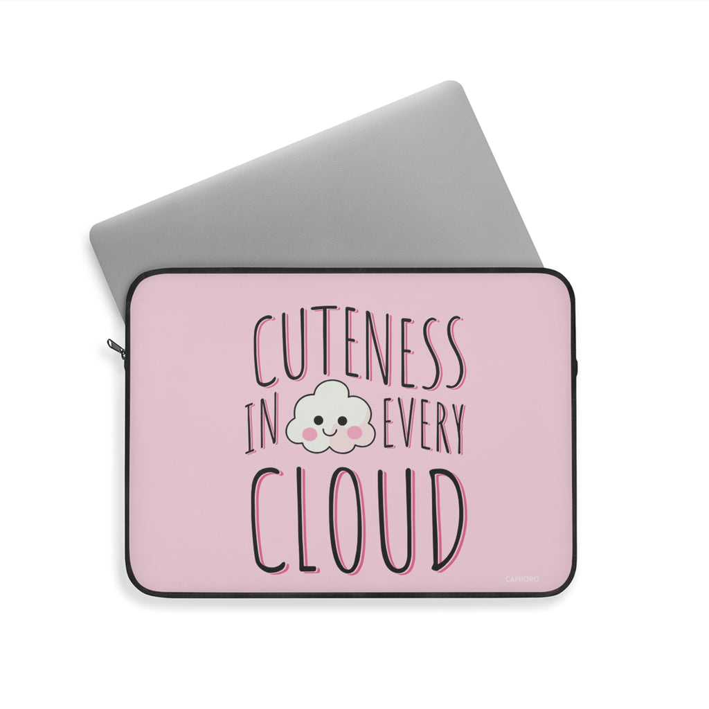 Cuteness In Every Cloud Pink Laptop Sleeve — Kawaii Cloud Laptop Case
