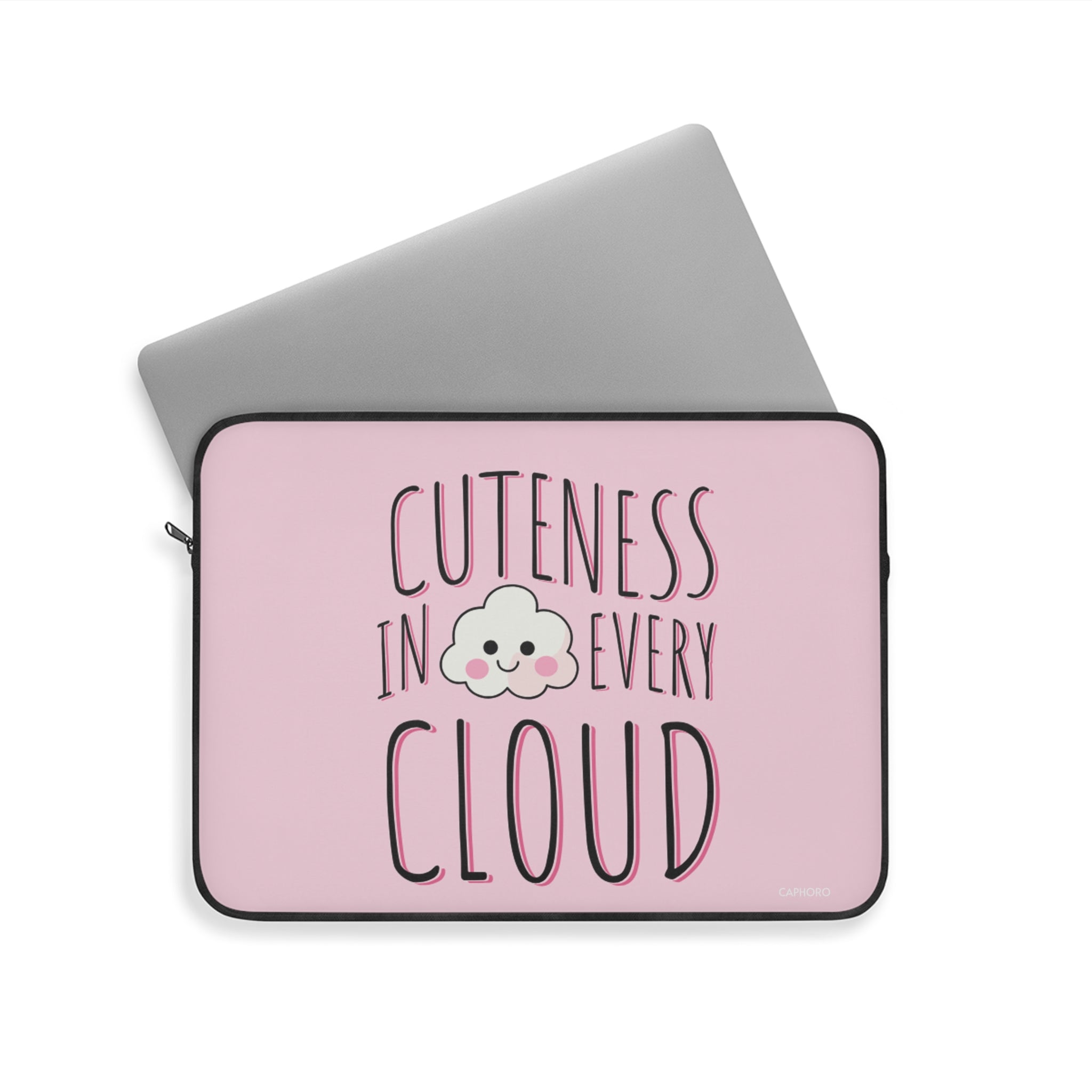 Cuteness In Every Cloud Pink Laptop Sleeve — Kawaii Cloud Laptop Case