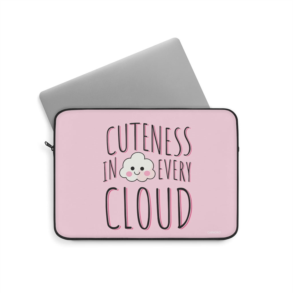 Cuteness In Every Cloud Pink Laptop Sleeve — Kawaii Cloud Laptop Case