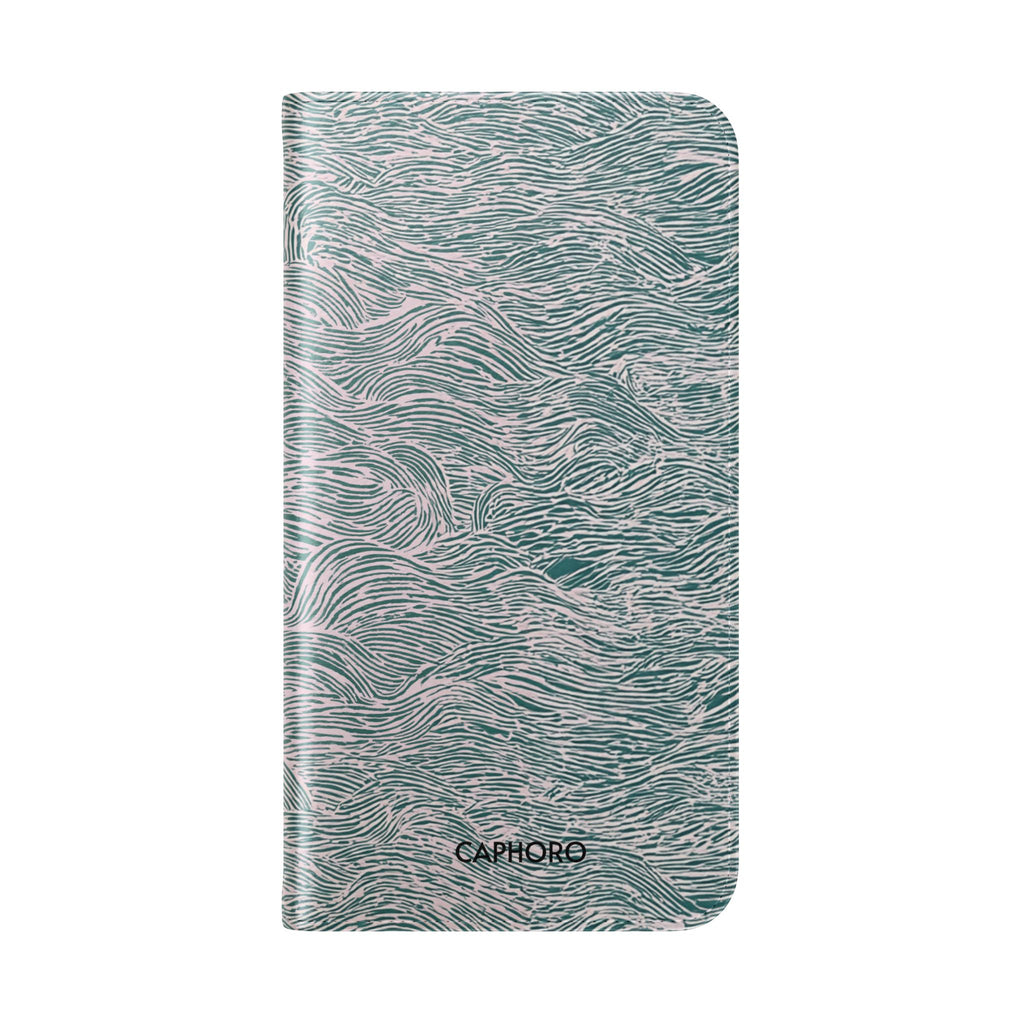 Marbled Teal Flip Phone Case — Textured Wallet Cover with Card Slots