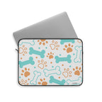 Dog Bones & Paws Laptop Sleeve — Cute Teal & Tan Pet Pattern Sleeve