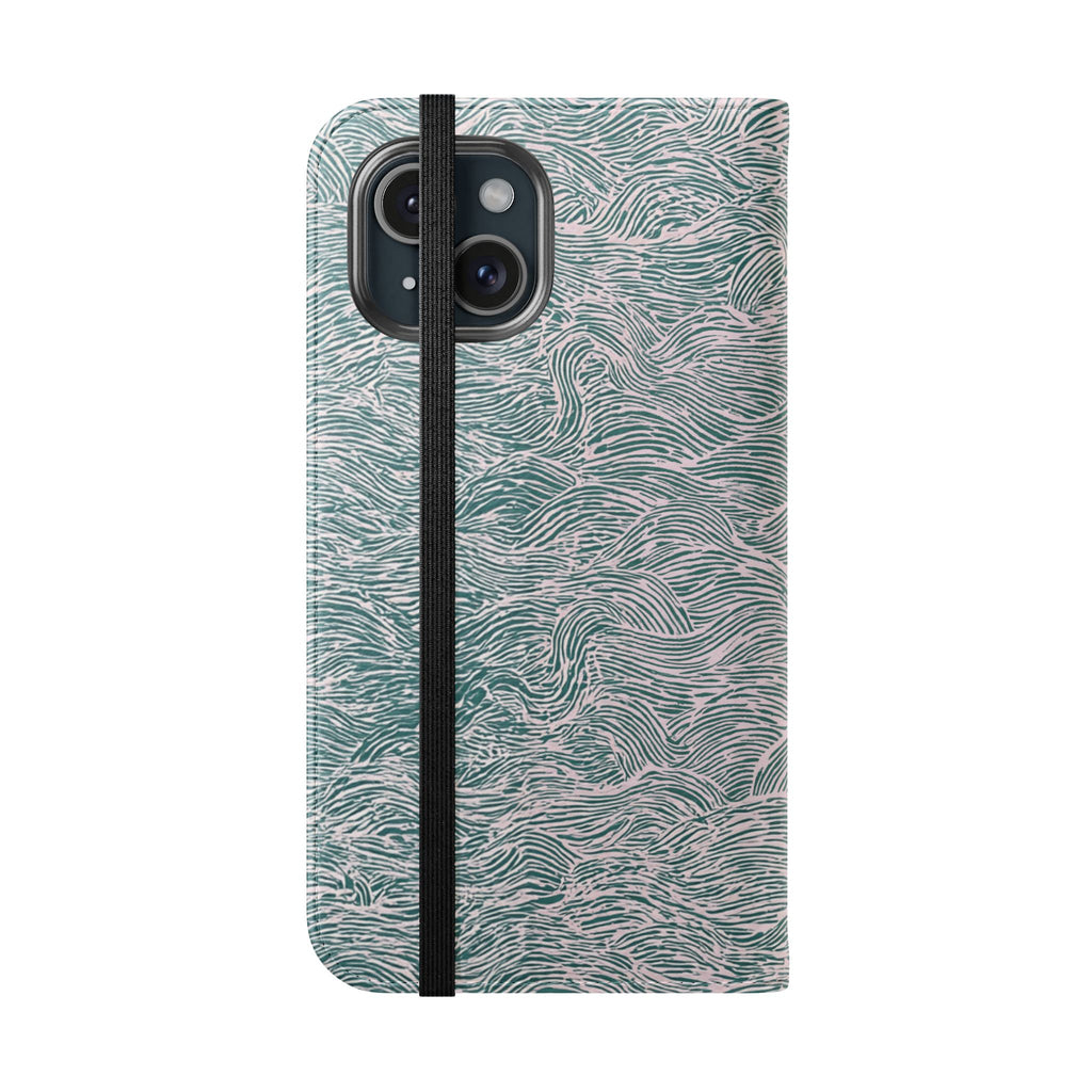 Marbled Teal Flip Phone Case — Textured Wallet Cover with Card Slots