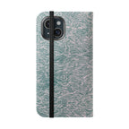 Marbled Teal Flip Phone Case — Textured Wallet Cover with Card Slots