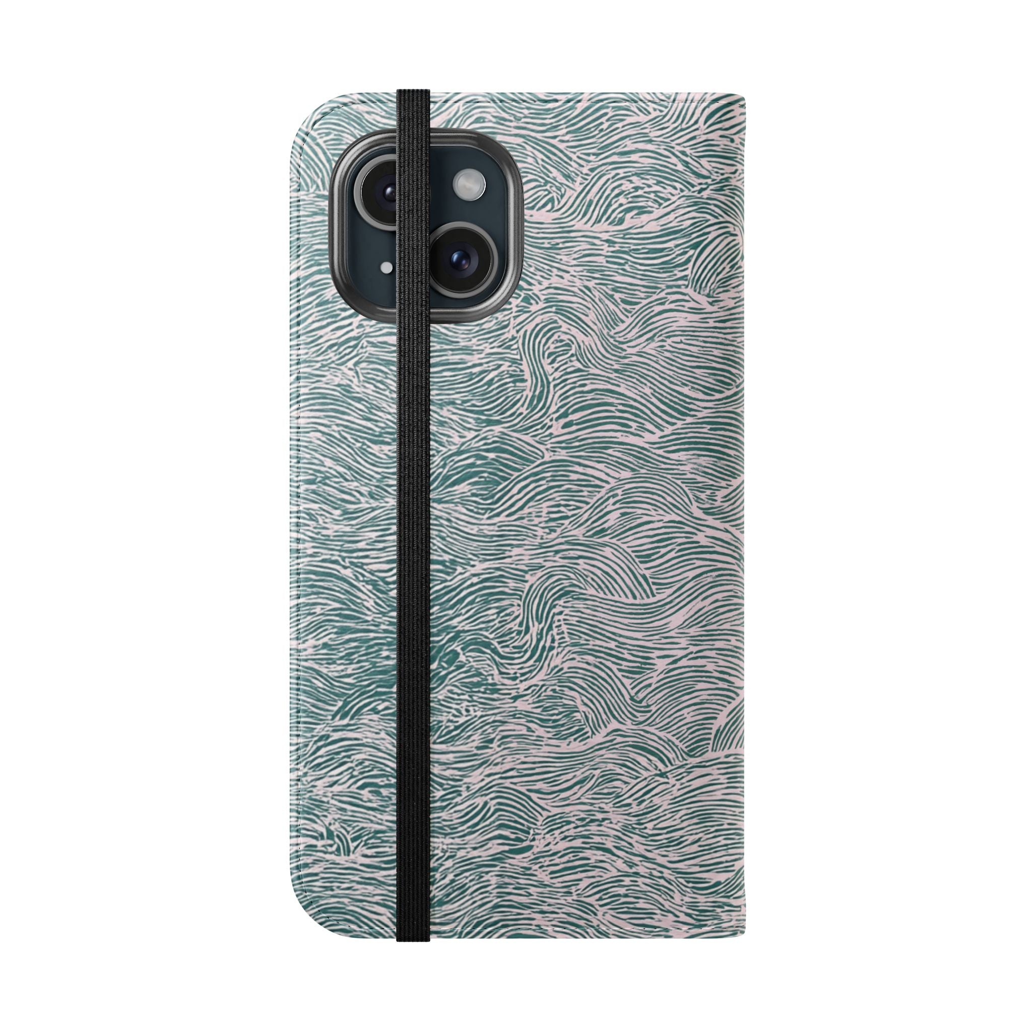 Marbled Teal Flip Phone Case — Textured Wallet Cover with Card Slots