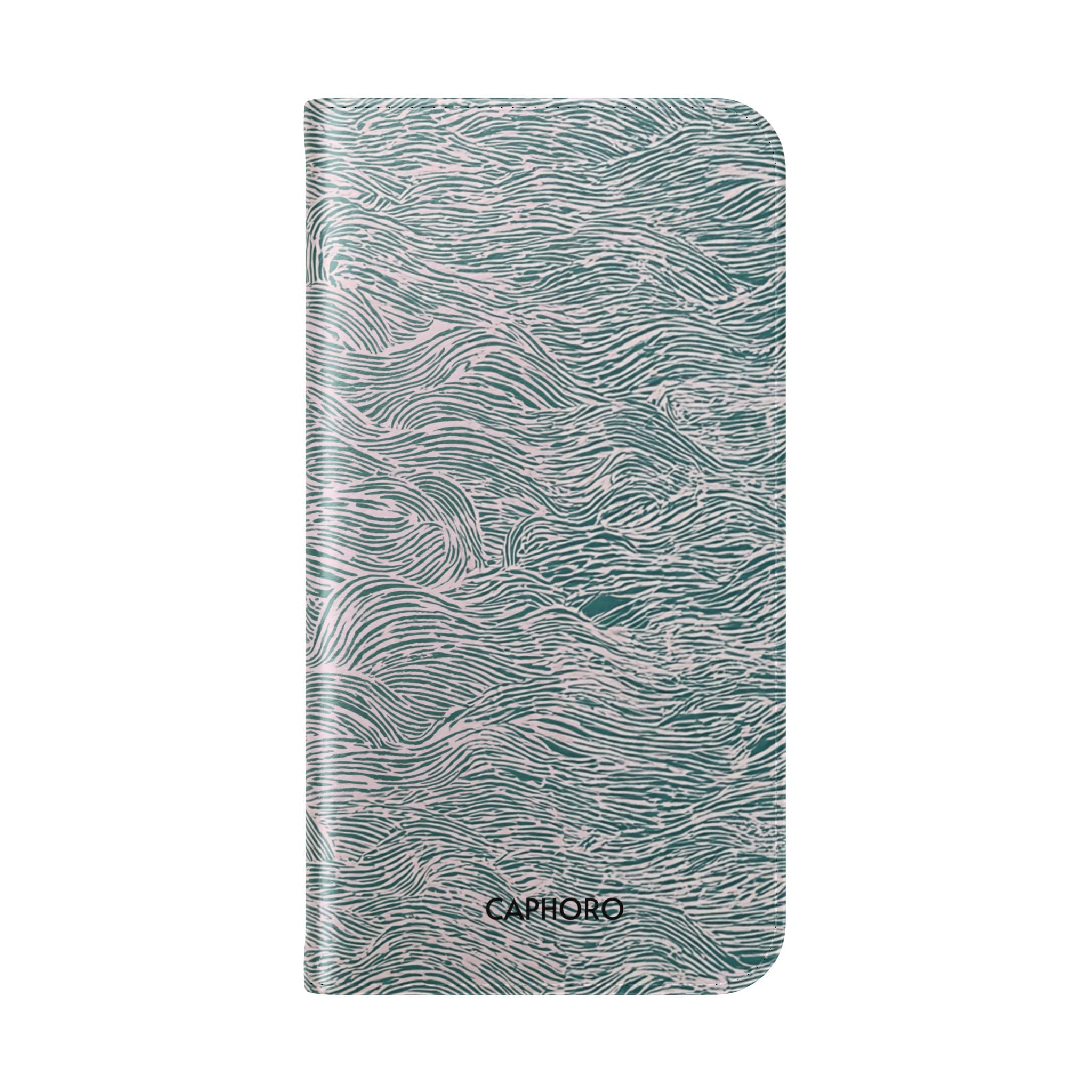 Marbled Teal Flip Phone Case — Textured Wallet Cover with Card Slots
