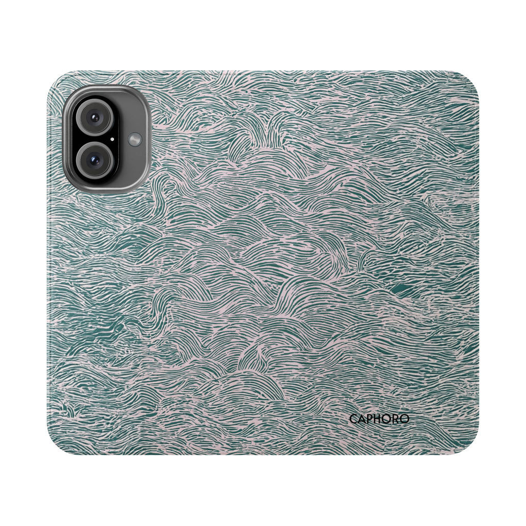 Marbled Teal Flip Phone Case — Textured Wallet Cover with Card Slots