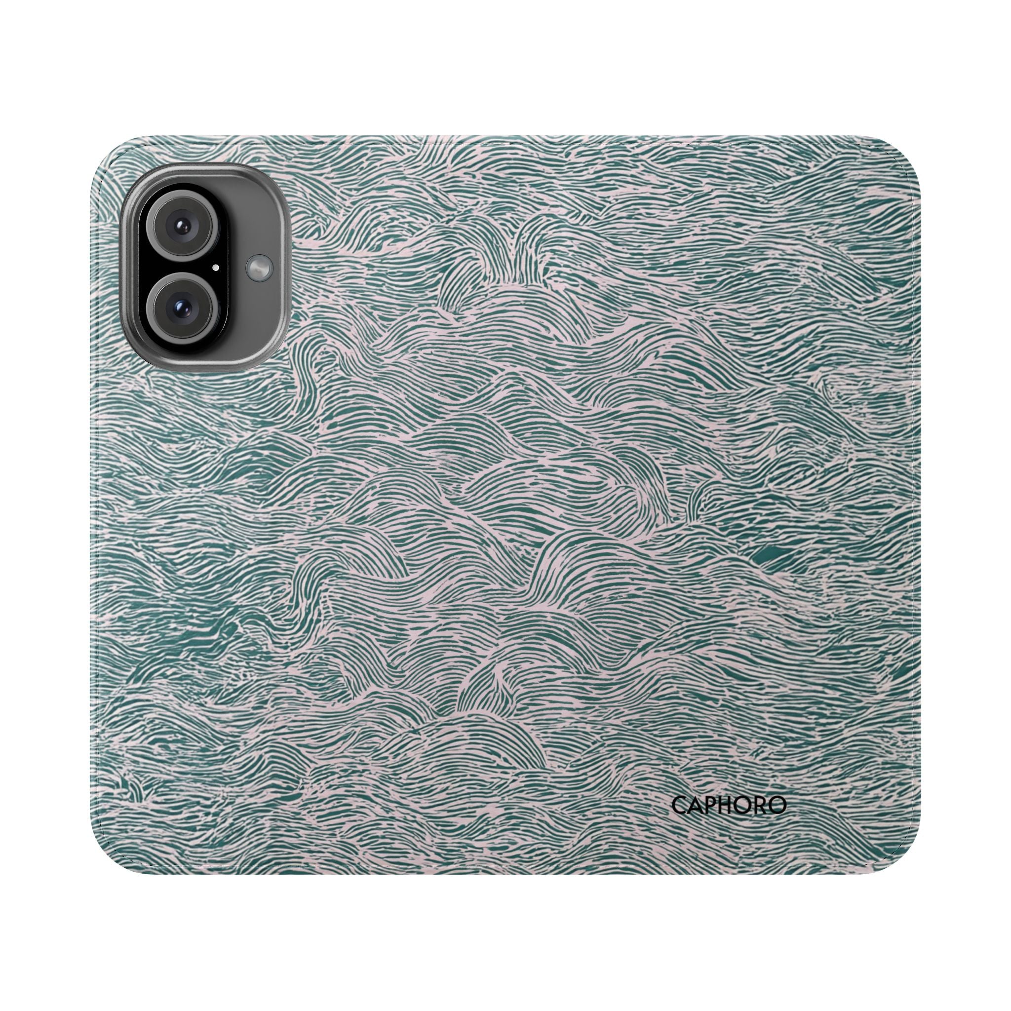 Marbled Teal Flip Phone Case — Textured Wallet Cover with Card Slots