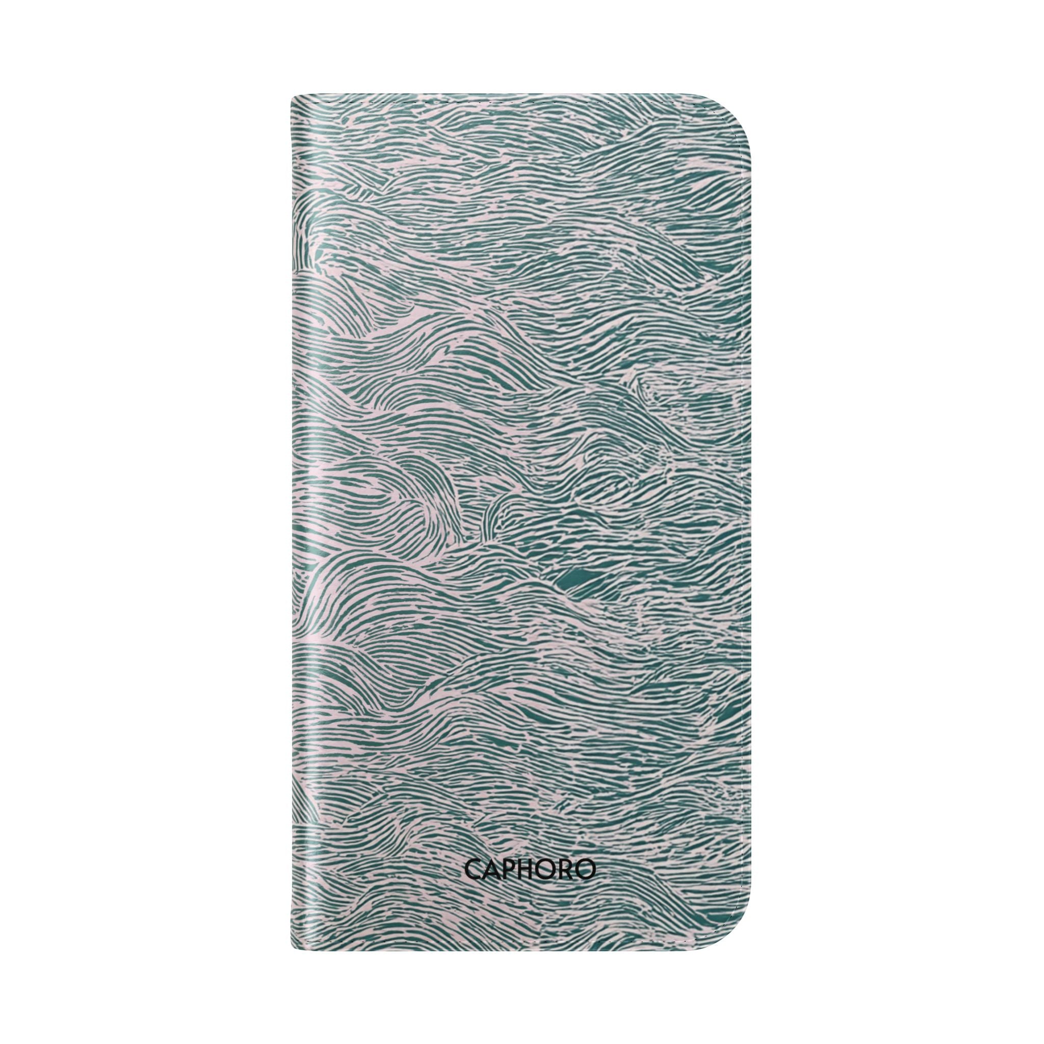 Marbled Teal Flip Phone Case — Textured Wallet Cover with Card Slots