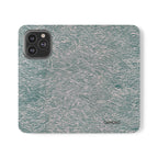 Marbled Teal Flip Phone Case — Textured Wallet Cover with Card Slots