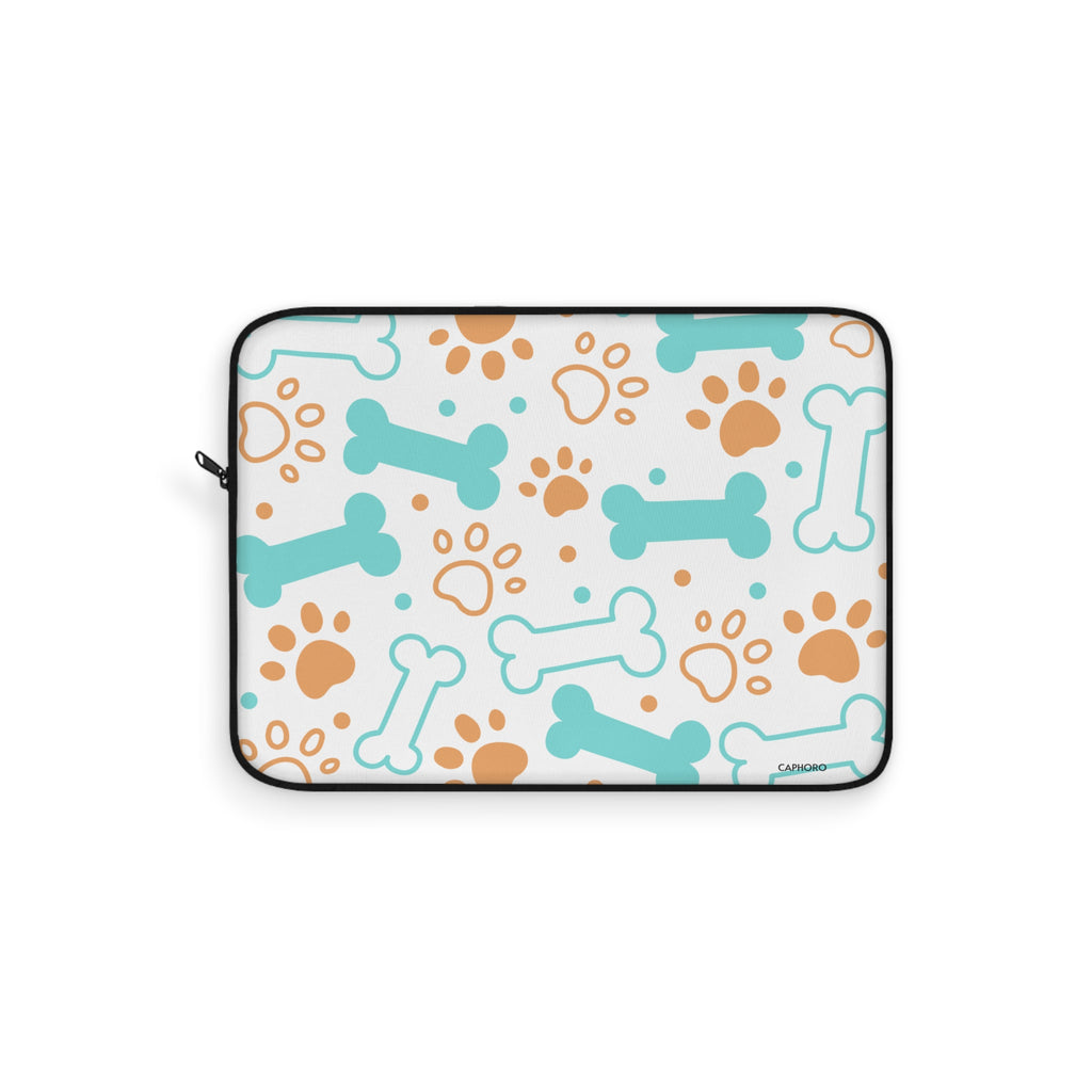 Dog Bones & Paws Laptop Sleeve — Cute Teal & Tan Pet Pattern Sleeve