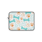 Dog Bones & Paws Laptop Sleeve — Cute Teal & Tan Pet Pattern Sleeve