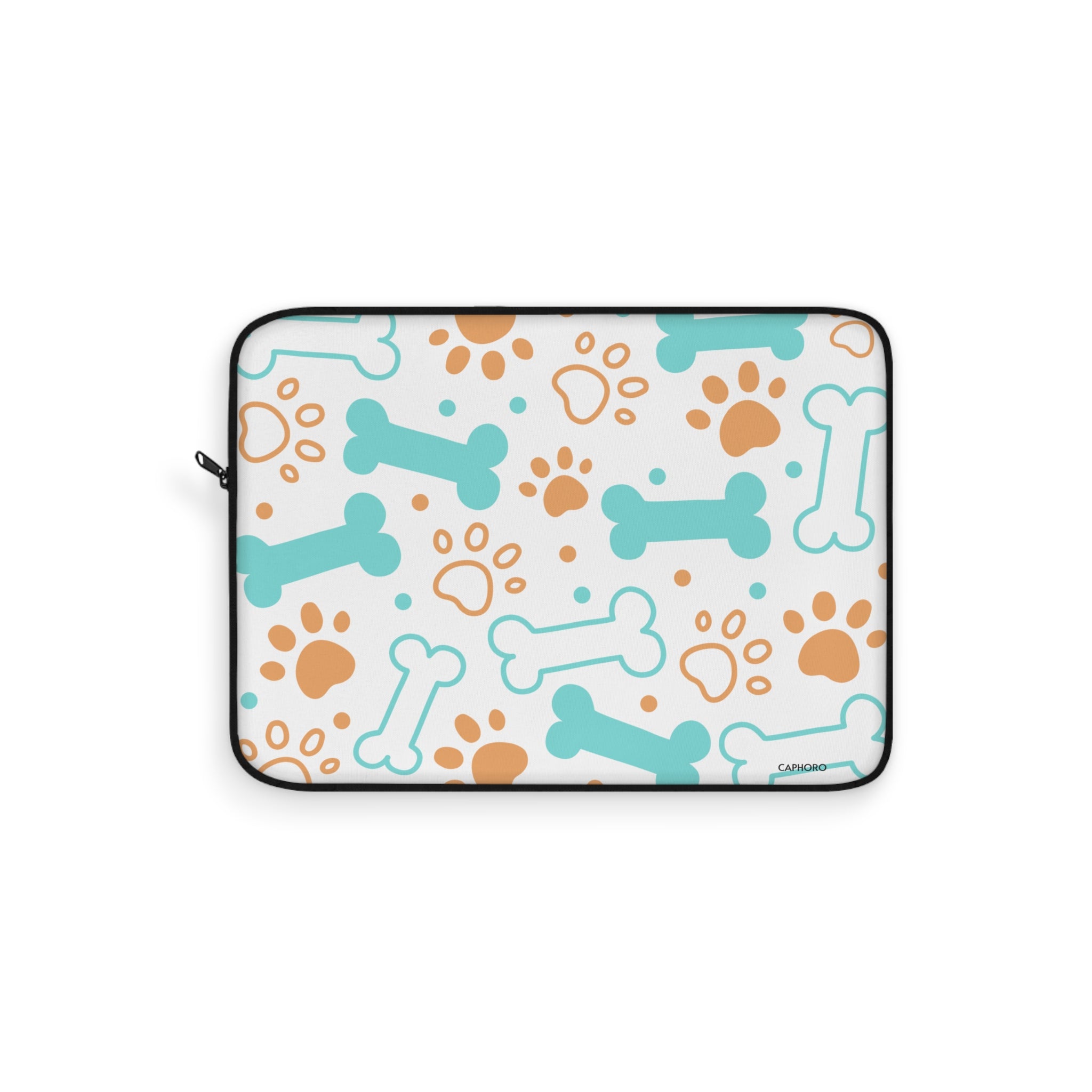 Dog Bones & Paws Laptop Sleeve — Cute Teal & Tan Pet Pattern Sleeve
