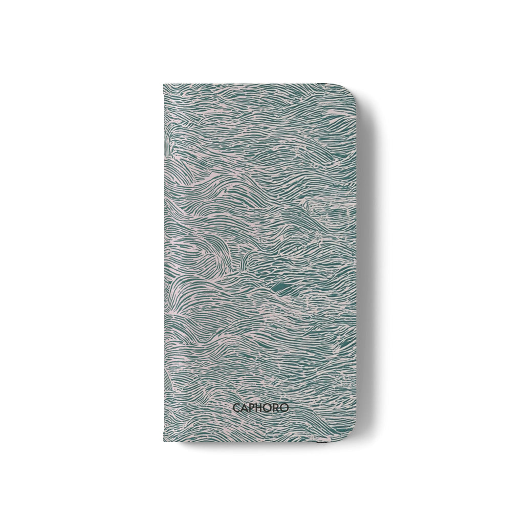Marbled Teal Flip Phone Case — Textured Wallet Cover with Card Slots
