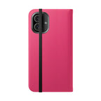 Pink Leather Flip Phone Case with Card Slots — Magnetic Wallet Cover
