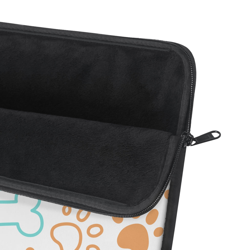 Dog Bones & Paws Laptop Sleeve — Cute Teal & Tan Pet Pattern Sleeve
