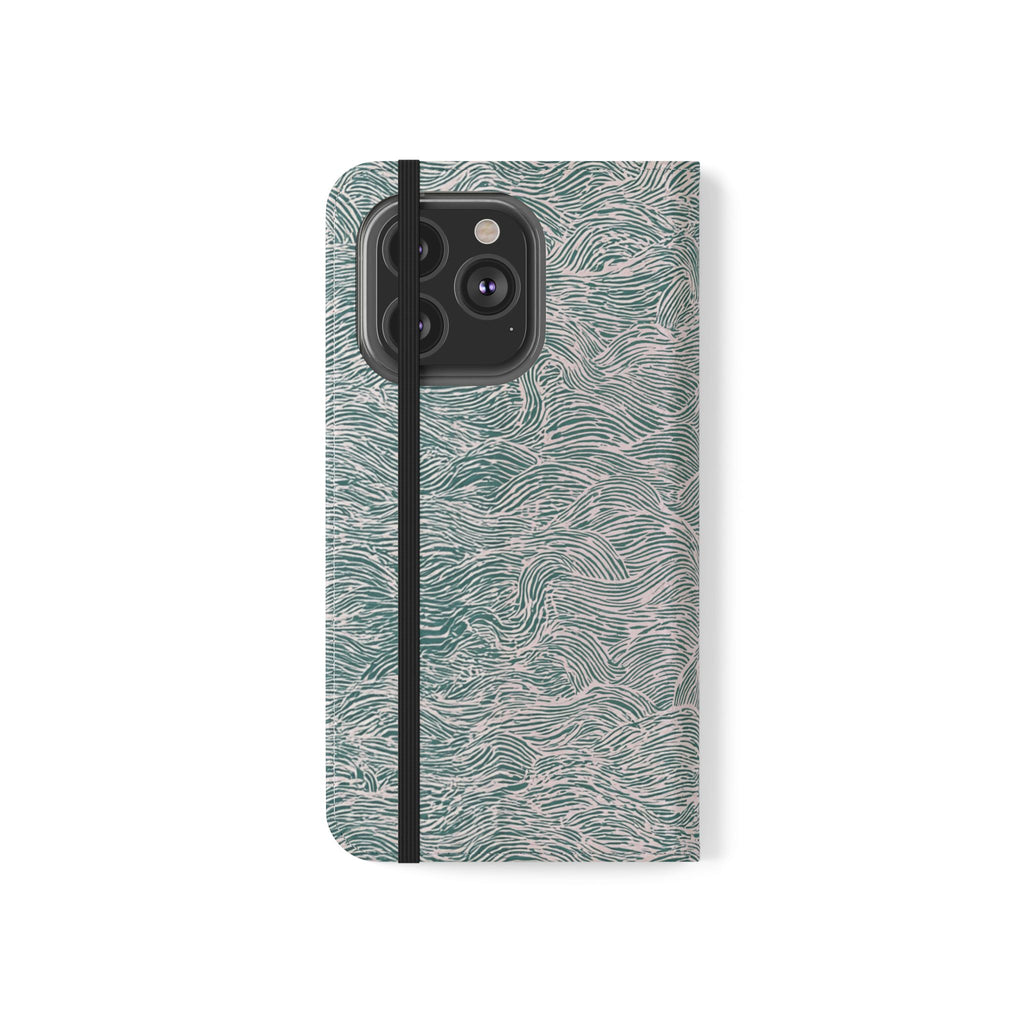 Marbled Teal Flip Phone Case — Textured Wallet Cover with Card Slots