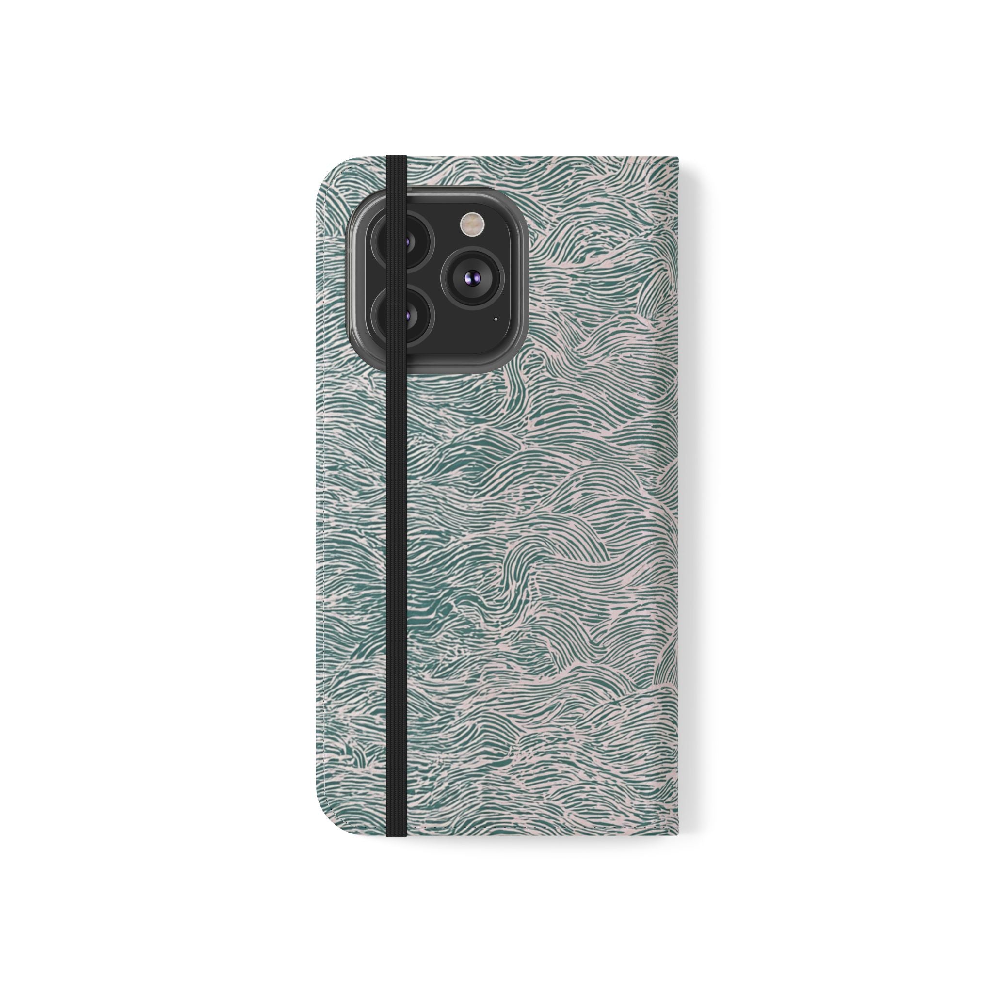 Marbled Teal Flip Phone Case — Textured Wallet Cover with Card Slots