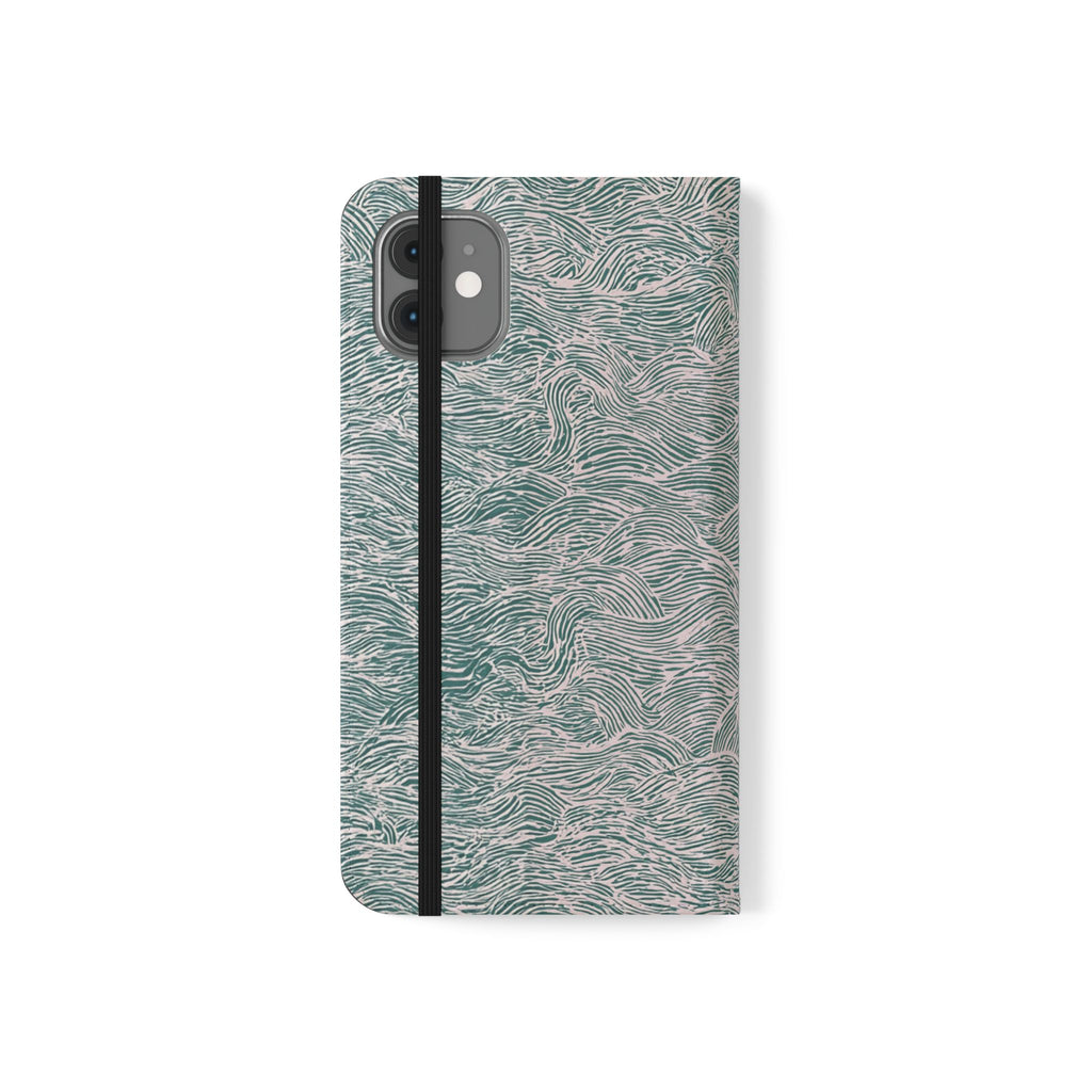 Marbled Teal Flip Phone Case — Textured Wallet Cover with Card Slots
