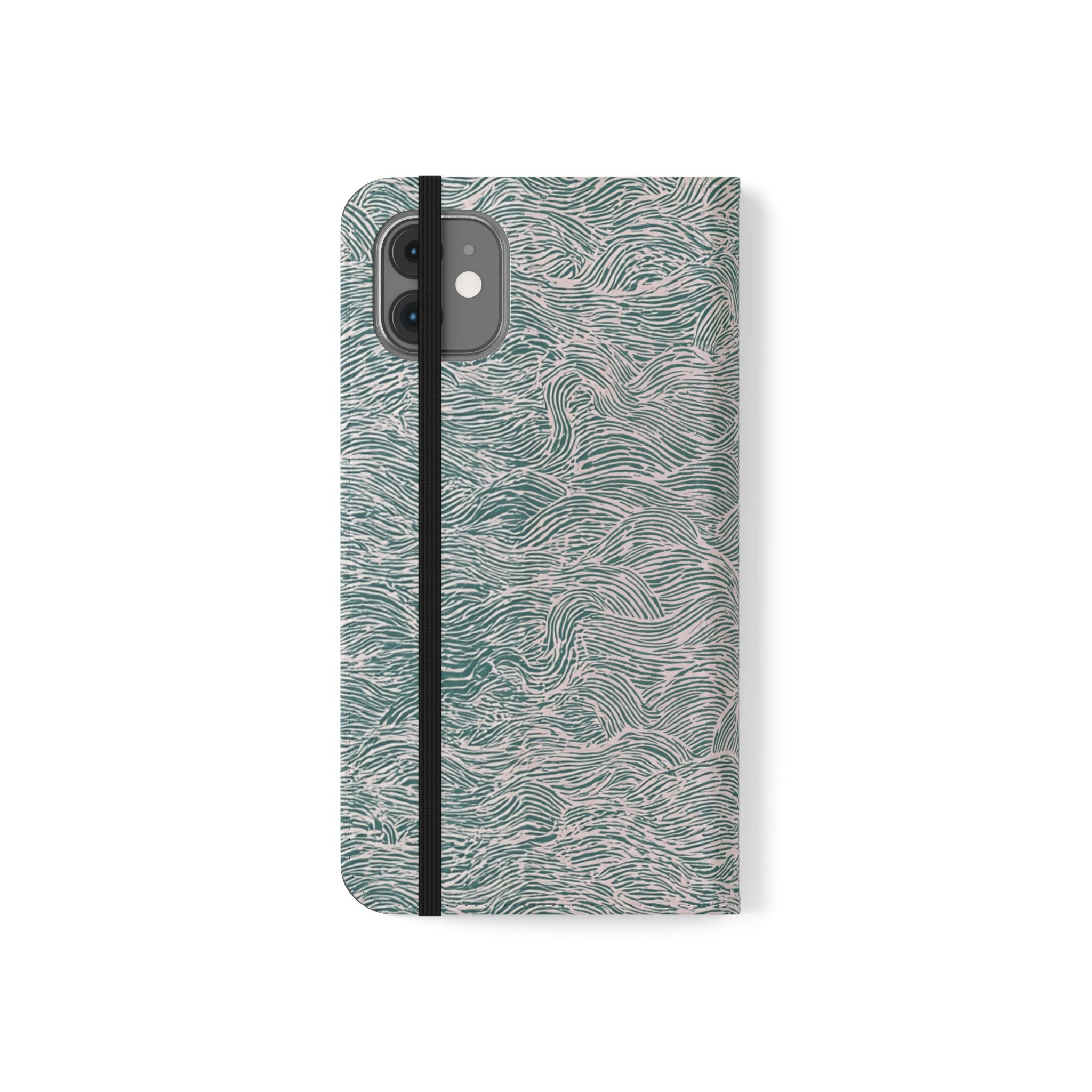 Marbled Teal Flip Phone Case — Textured Wallet Cover with Card Slots