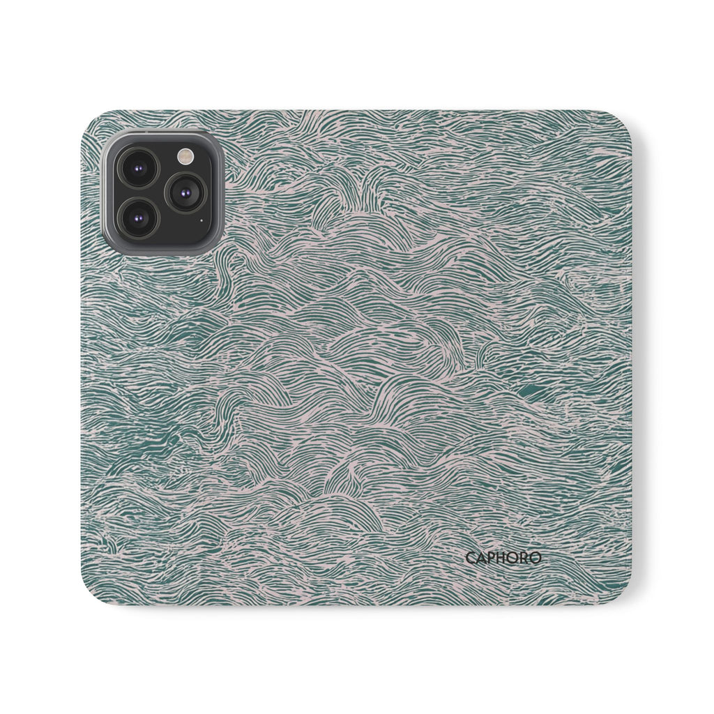 Marbled Teal Flip Phone Case — Textured Wallet Cover with Card Slots