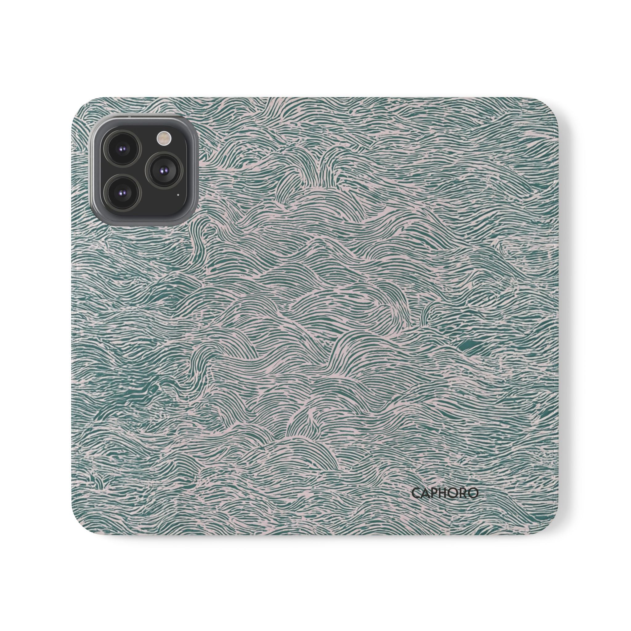 Marbled Teal Flip Phone Case — Textured Wallet Cover with Card Slots
