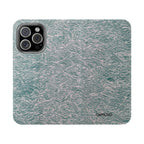 Marbled Teal Flip Phone Case — Textured Wallet Cover with Card Slots