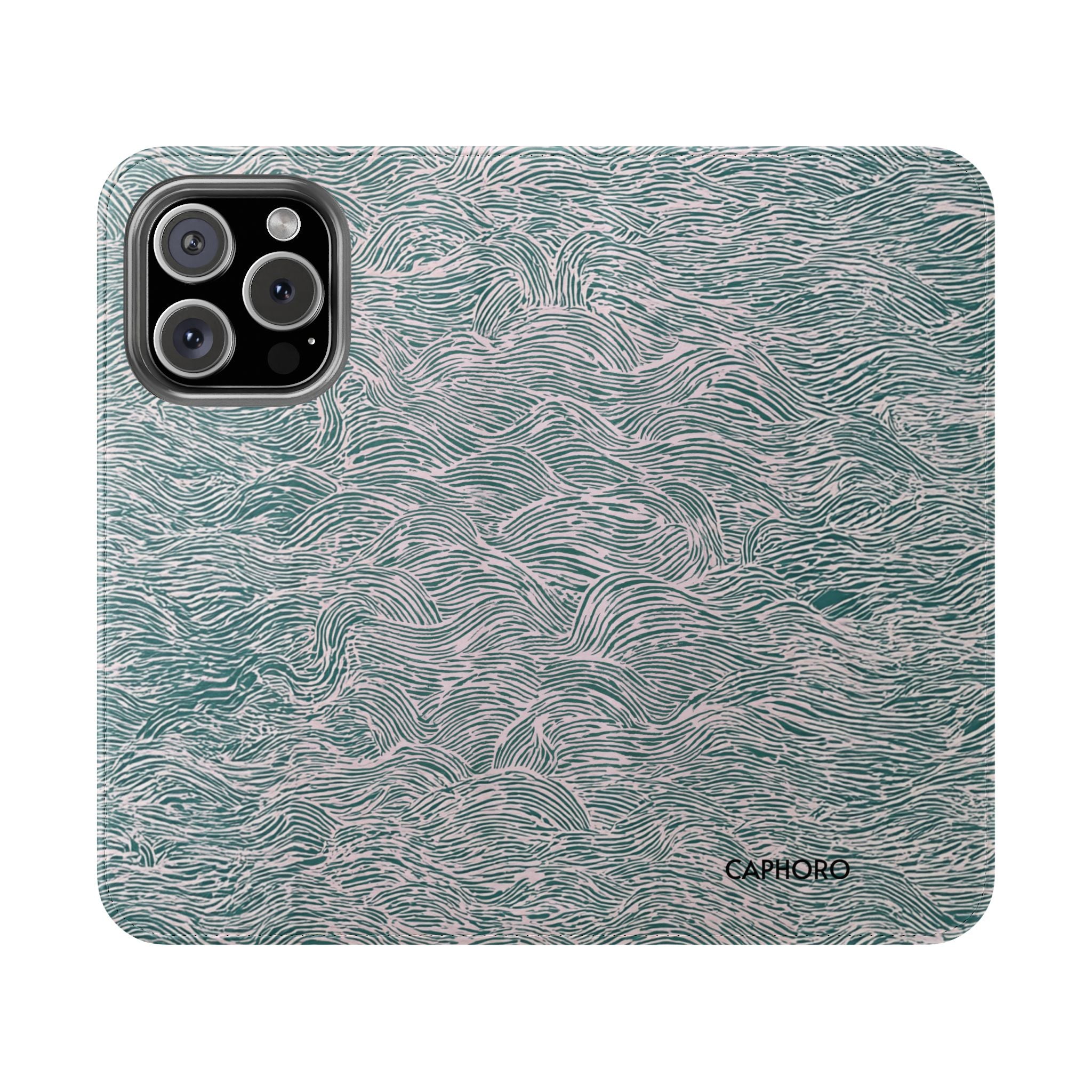 Marbled Teal Flip Phone Case — Textured Wallet Cover with Card Slots