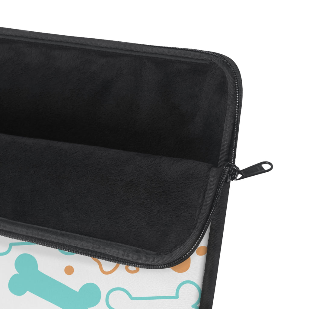 Dog Bones & Paws Laptop Sleeve — Cute Teal & Tan Pet Pattern Sleeve