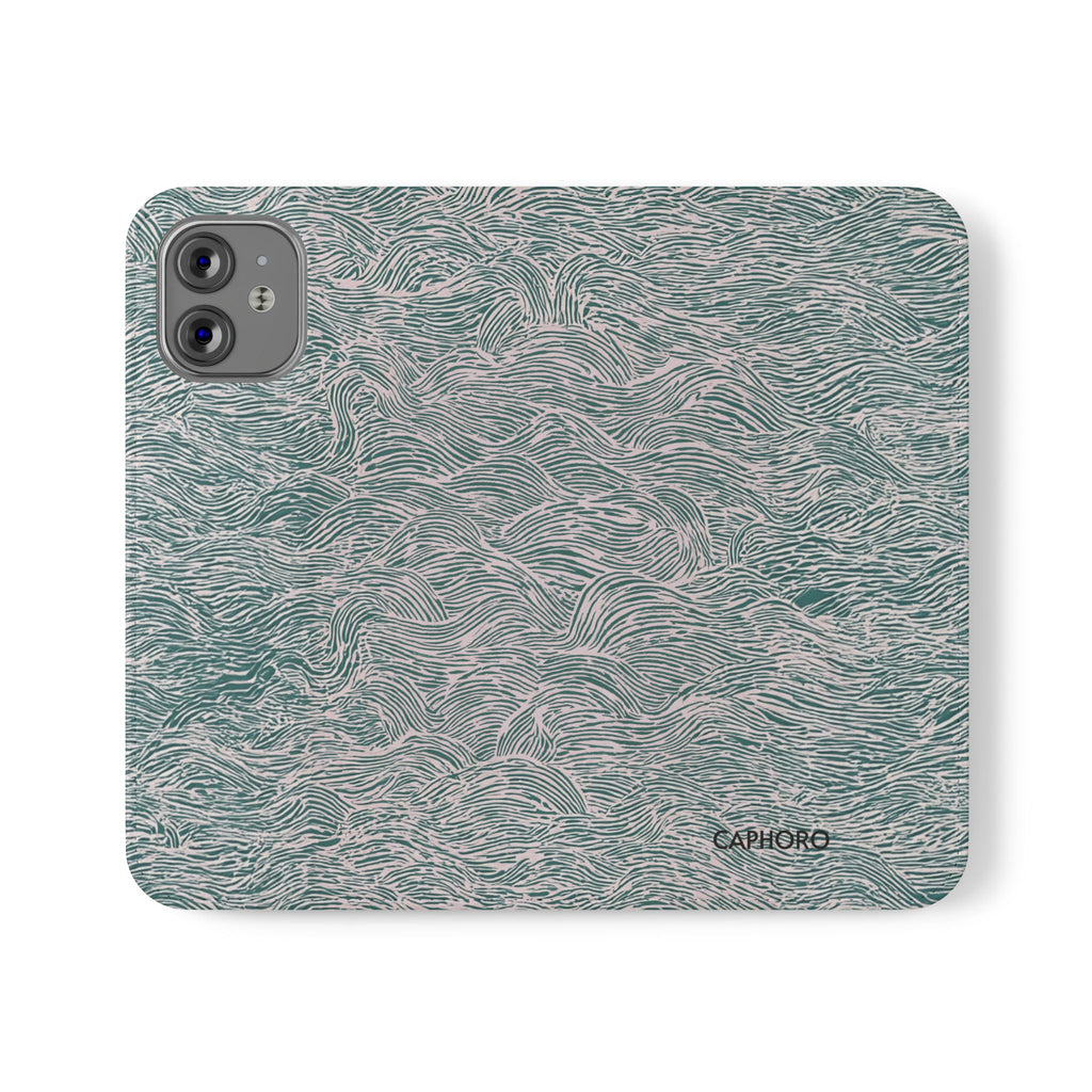 Marbled Teal Flip Phone Case — Textured Wallet Cover with Card Slots