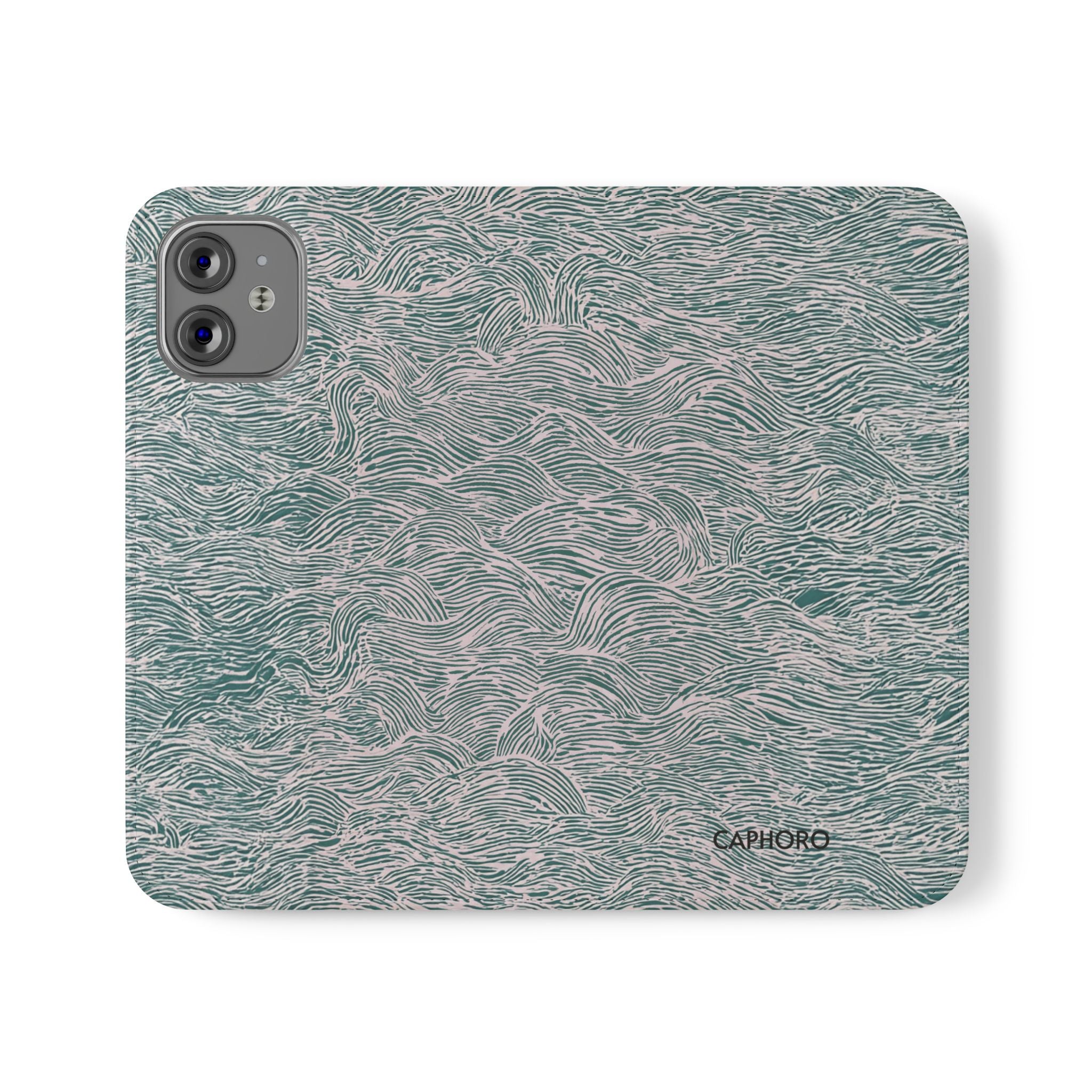 Marbled Teal Flip Phone Case — Textured Wallet Cover with Card Slots