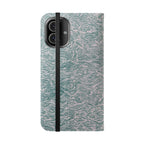 Marbled Teal Flip Phone Case — Textured Wallet Cover with Card Slots