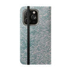 Marbled Teal Flip Phone Case — Textured Wallet Cover with Card Slots